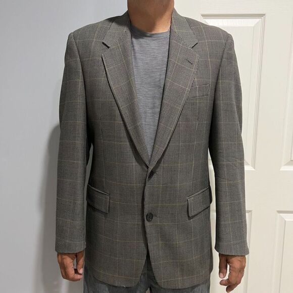 Claiborne Men's Wool Houndstooth Blue Olive Sport Coat Jacket Blazer Size 42Long - Picture 1 of 15